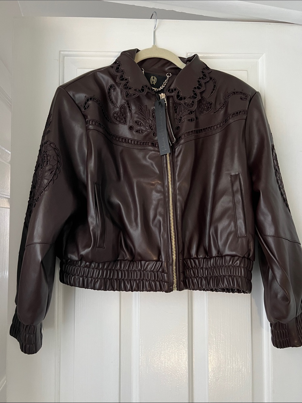 NWT House of Harlow Brown Richelieu Bomber Jacket size Medium